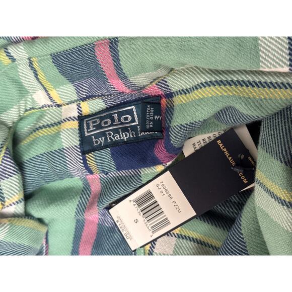 New Polo Ralph Lauren Shirt Small Mens Green Plaid Flannel Work Utility - Picture 8 of 8